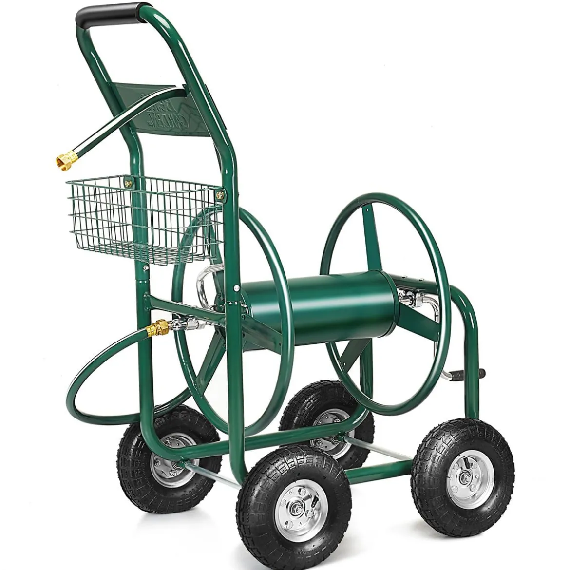 Garten Schlauchwagen Schlauchaufroller Schlauchtrommel mit Korb Grün Metall 96 x 62 x 113 cm