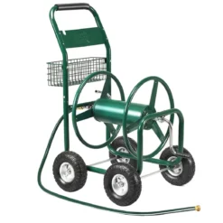 Garten Schlauchwagen Schlauchaufroller Schlauchtrommel mit Korb Grün Metall 96 x 62 x 113 cm
