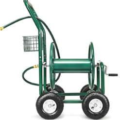 Garten Schlauchwagen Schlauchaufroller Schlauchtrommel mit Korb Grün Metall 96 x 62 x 113 cm
