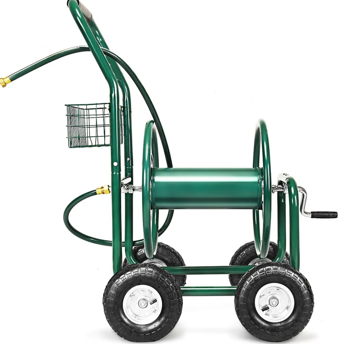 Garten Schlauchwagen Schlauchaufroller Schlauchtrommel mit Korb Grün Metall 96 x 62 x 113 cm