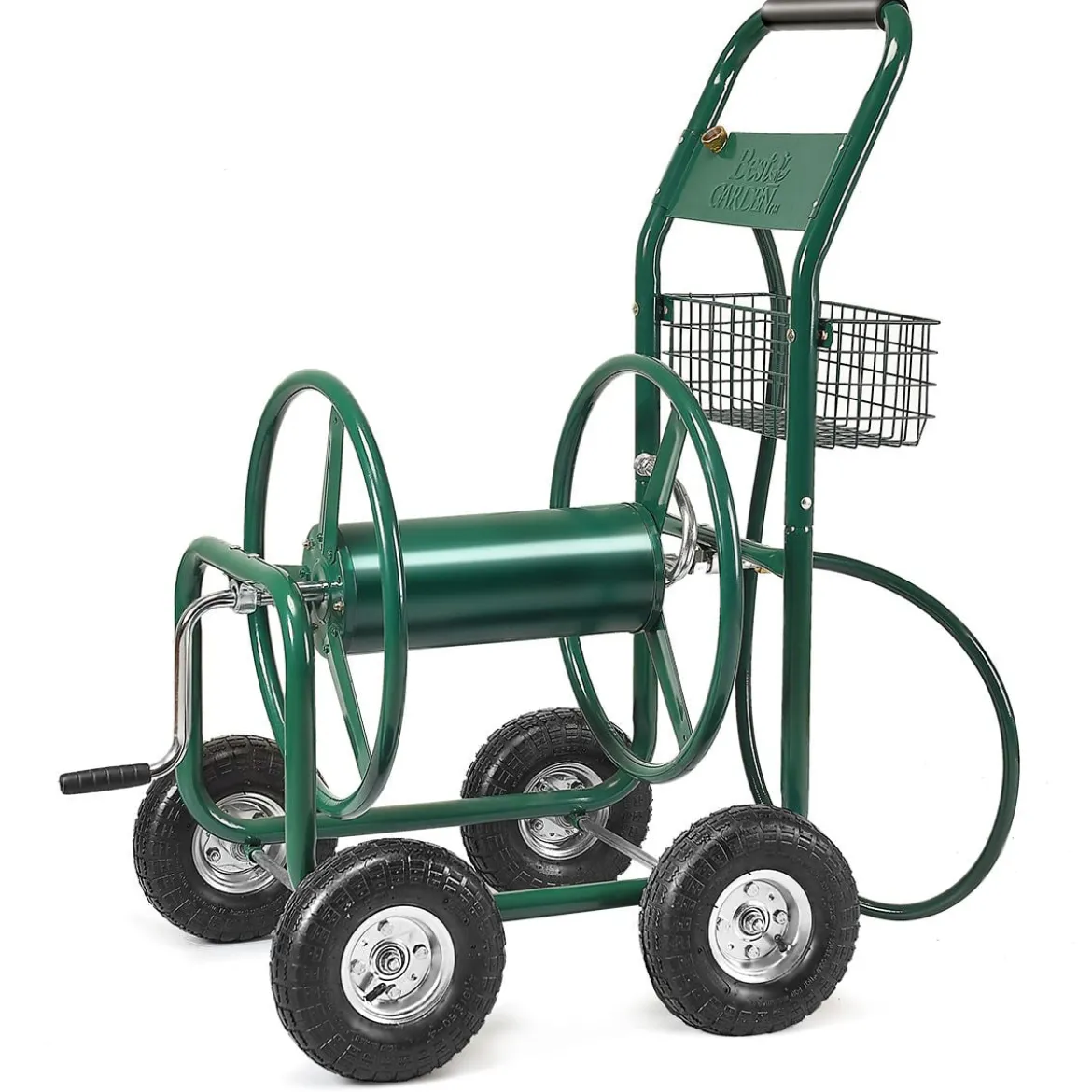 Garten Schlauchwagen Schlauchaufroller Schlauchtrommel mit Korb Grün Metall 96 x 62 x 113 cm