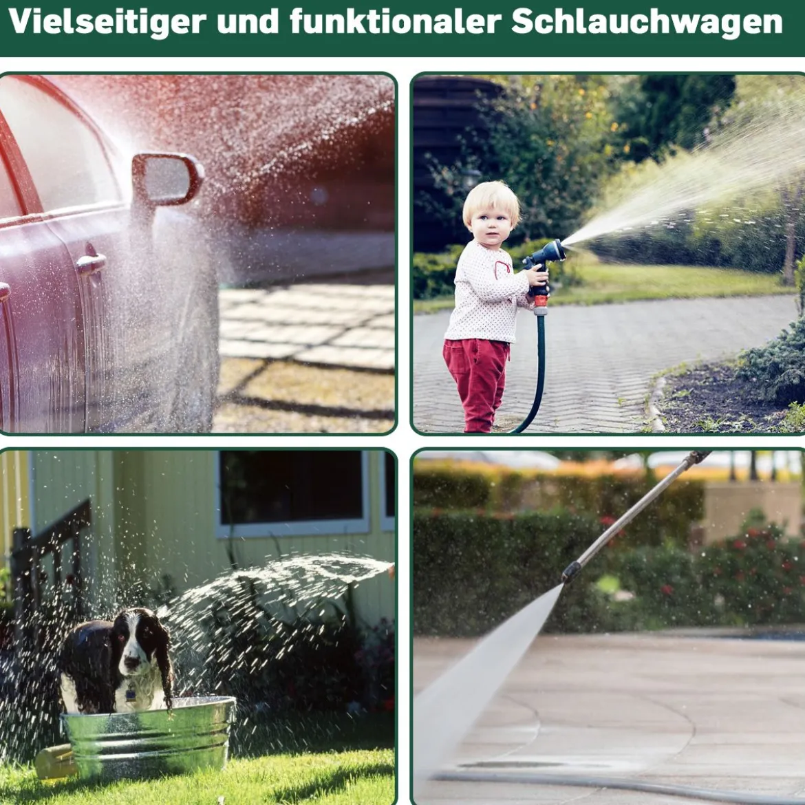 Garten Schlauchwagen Schlauchaufroller Schlauchtrommel mit Korb Grün Metall 96 x 62 x 113 cm