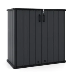 Gartenschrank Aufbewahrungsbox Wetterfest mit Abschließbarer Doppeltür 120 x 65 x 117 cm Grau/Schwarz