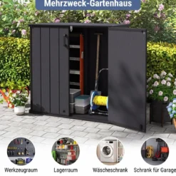 Gartenschrank Aufbewahrungsbox Wetterfest mit Abschließbarer Doppeltür 120 x 65 x 117 cm Grau/Schwarz