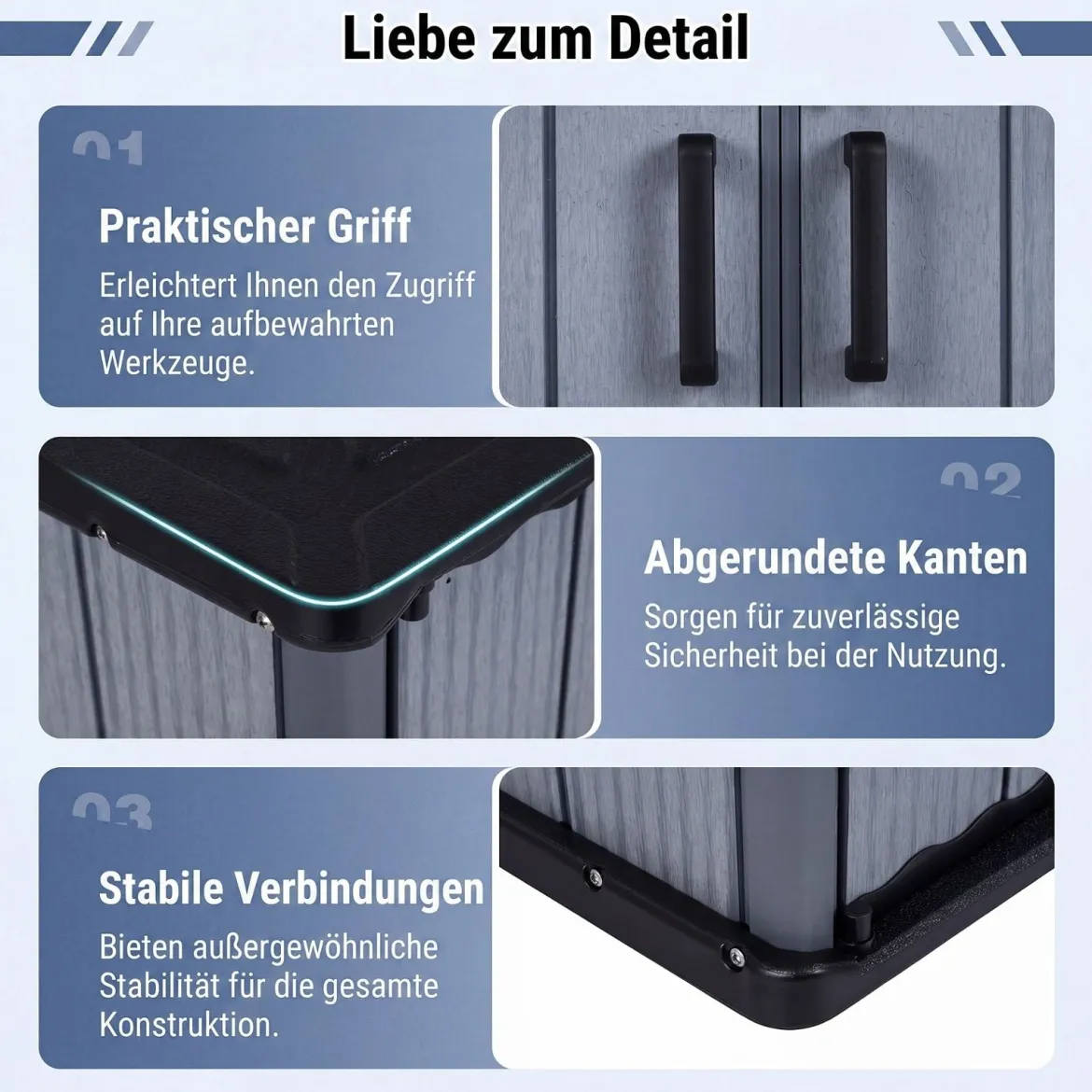 Gartenschrank Aufbewahrungsbox Wetterfest mit Abschließbarer Doppeltür 120 x 65 x 117 cm Grau/Schwarz