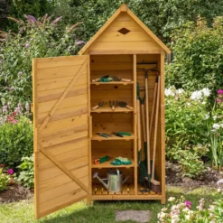 Gartenschrank aus Fichtenholz mit Abschließbarer Tür & 4 Abnehmbare Regalböden & Luftventil Gerätehaus