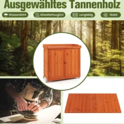 Gartenschrank aus Holz Lagerschrank mit 4 Universalrädern Garten Natur