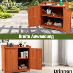 Gartenschrank aus Holz Lagerschrank mit 4 Universalrädern Garten Natur