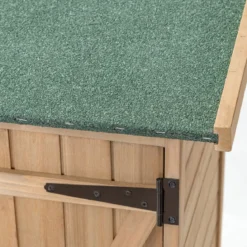 Gartenschrank aus Massivholz mit Schrägem Asphaltdach & Doppelt Türen & Regalen Gerätehaus