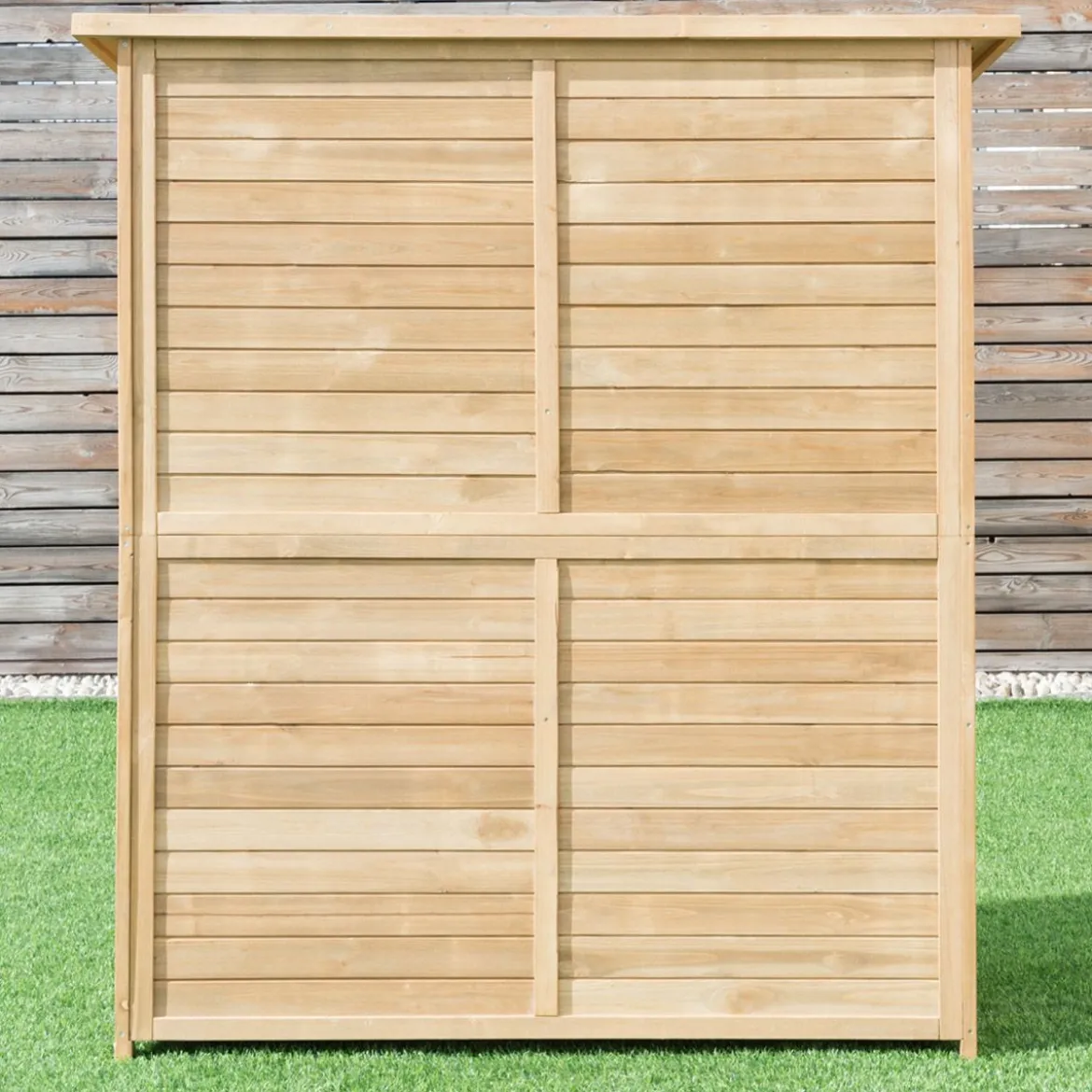 Gartenschrank aus Massivholz mit Schrägem Asphaltdach & Doppelt Türen & Regalen Gerätehaus