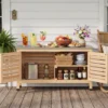 Gartenschrank aus Tannenholz Geräteschrank mit 2 Lamellentür & Arbeitsplatte aus Edelstahl 109 x 40,5 x 61,5 cm