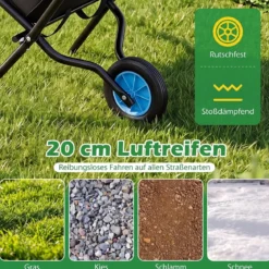 Gartenschubkarre mit Rad Faltbare Schubkarre mit Rutschfester Griff bis zu 40 kg Belastbar Schwarz