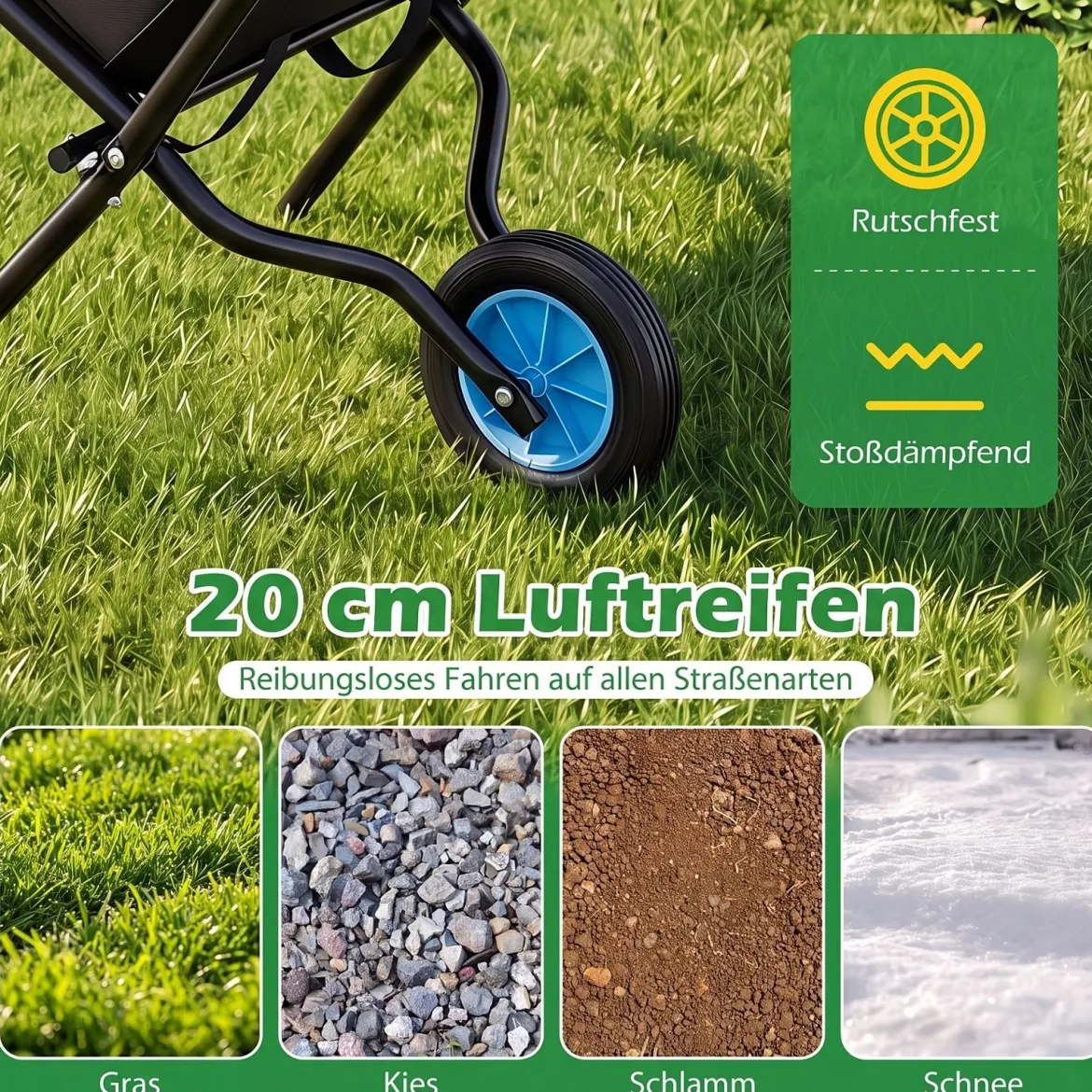 Gartenschubkarre mit Rad Faltbare Schubkarre mit Rutschfester Griff bis zu 40 kg Belastbar Schwarz