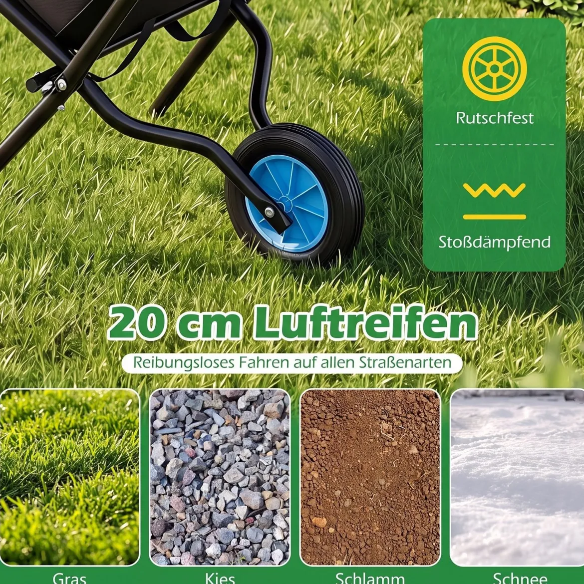 Gartenschubkarre mit Rad Faltbare Schubkarre mit Rutschfester Griff bis zu 40 kg Belastbar Schwarz