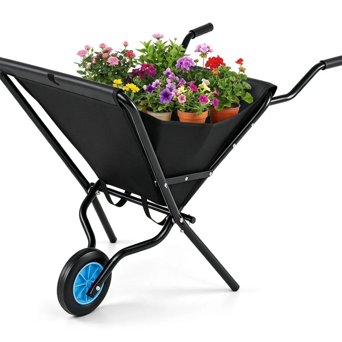 Gartenschubkarre mit Rad Faltbare Schubkarre mit Rutschfester Griff bis zu 40 kg Belastbar Schwarz
