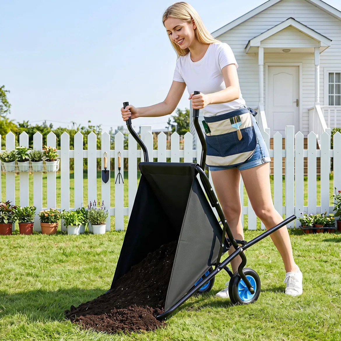 Gartenschubkarre mit Rad Faltbare Schubkarre mit Rutschfester Griff bis zu 40 kg Belastbar Schwarz