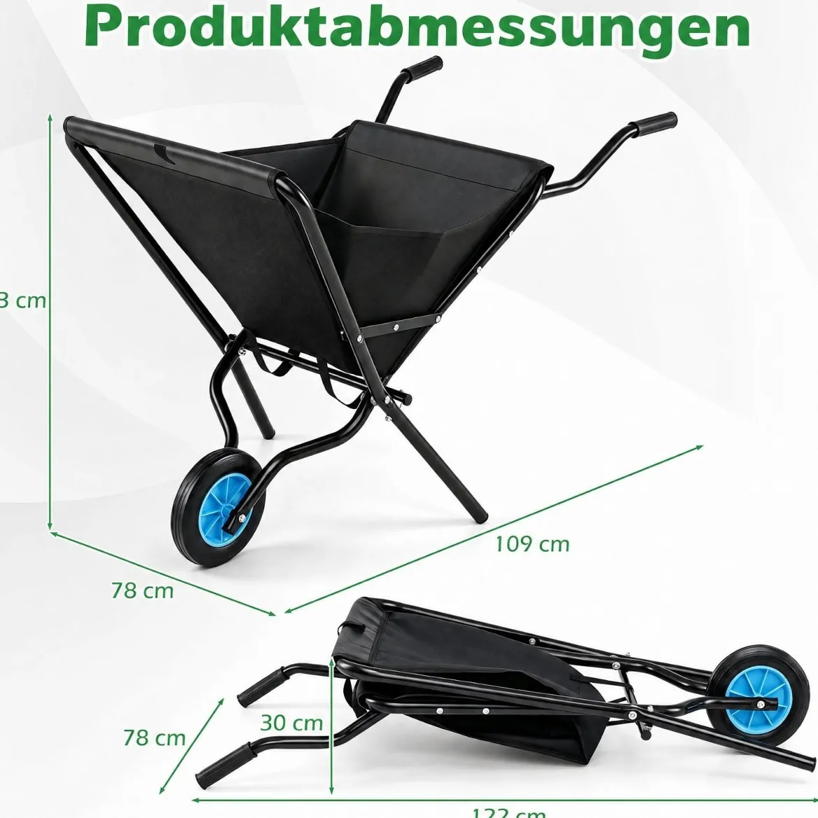 Gartenschubkarre mit Rad Faltbare Schubkarre mit Rutschfester Griff bis zu 40 kg Belastbar Schwarz