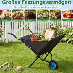 Gartenschubkarre mit Rad Faltbare Schubkarre mit Rutschfester Griff bis zu 40 kg Belastbar Schwarz