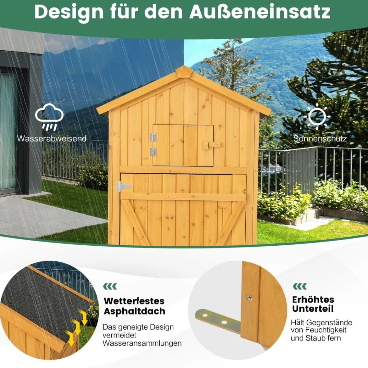 Gartenschuppen Geräteschrank für den Außenbereich 75 x 50 x 180,5 cm Natur