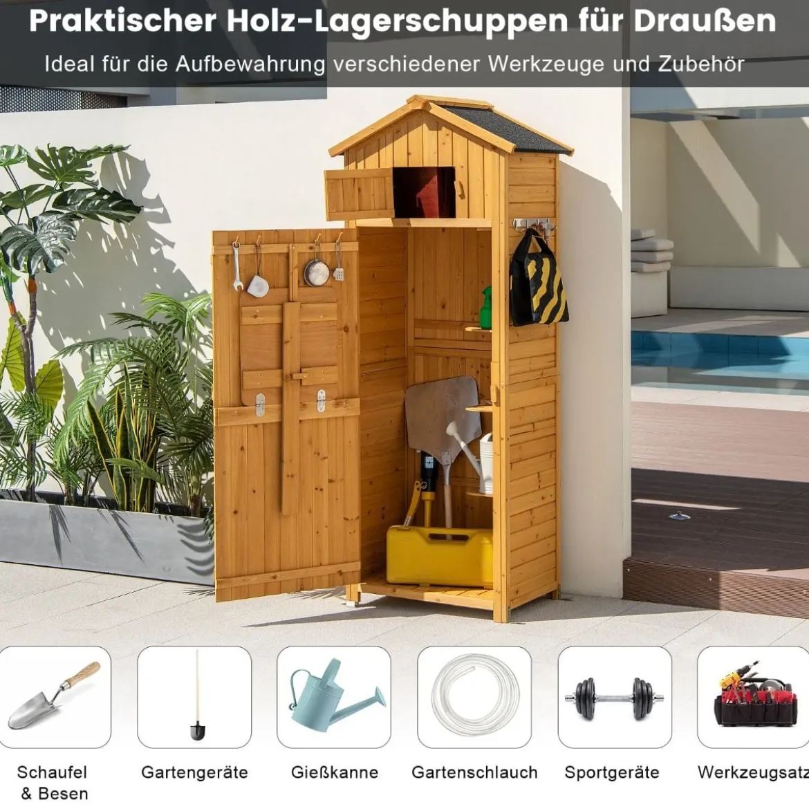 Gartenschuppen Geräteschrank für den Außenbereich 75 x 50 x 180,5 cm Natur
