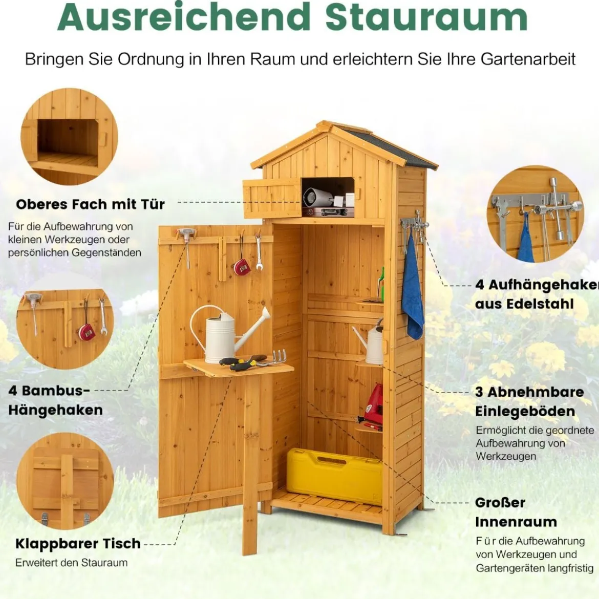 Gartenschuppen Geräteschrank für den Außenbereich 75 x 50 x 180,5 cm Natur