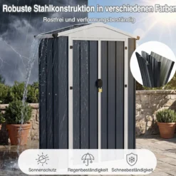 Gartenschuppen Metall Geräteschuppen mit Abschließbarer Tür & Kantenschutzkappen 126 x 41 x 185 cm Grau