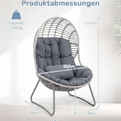 Gartensessel aus PE-Rattan Lounge Sessel mit Abnehmbaren Sitz- & Rückenkissen Korbsessel mit Metallrahmen