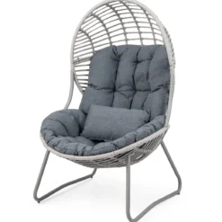 Gartensessel aus PE-Rattan Lounge Sessel mit Abnehmbaren Sitz- & Rückenkissen Korbsessel mit Metallrahmen