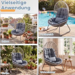 Gartensessel aus PE-Rattan Lounge Sessel mit Abnehmbaren Sitz- & Rückenkissen Korbsessel mit Metallrahmen