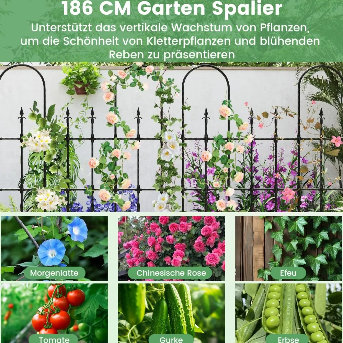 Garten Spalier für Kletterpflanzen Rostfreier Metall Pflanzenstützrahmen für Hochbeet