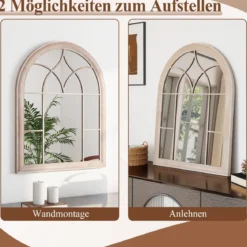 Gartenspiegel mit Metallrahmen Bogen Wandspiegel Dekospiegel Fensterspiegel 69 x 88,5cm