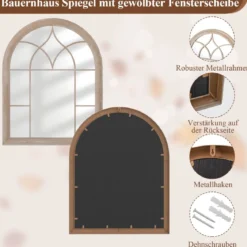Gartenspiegel mit Metallrahmen Bogen Wandspiegel Dekospiegel Fensterspiegel 69 x 88,5cm