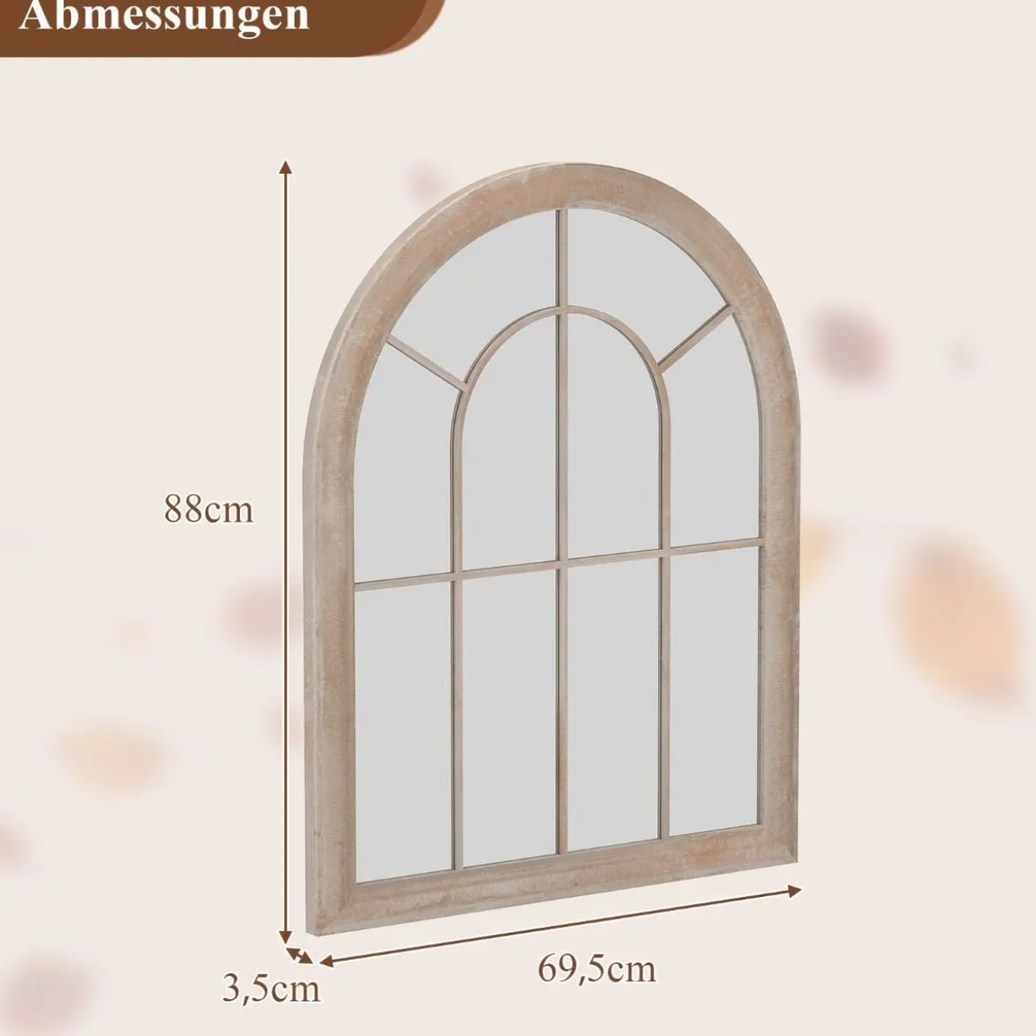 Gartenspiegel 69,5 x 88cm Wandspiegel Bogen mit Metallrahmen, dekorativer Spiegel