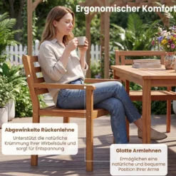 Gartenstühle Akazienholz 2er Set Holzstühle mit Rückenlehne & Armlehne Balkonstühle Blastbar bis 180 kg