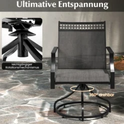Gartenstühle 360° drehbar 2er Set Terrassenstühle mit schnell trocknendem Stoff Schwarz 65 x 61 x 90 cm