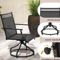 Gartenstühle 360° drehbar 2er Set Terrassenstühle mit schnell trocknendem Stoff Schwarz 65 x 61 x 90 cm
