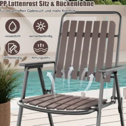 Gartenstühle 2er Set Klappstühle mit Sitz und Rückenlehne aus PP wetterfeste Balkonstühle bis 180 kg belastbar Kaffee