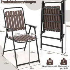 Gartenstühle 2er Set Klappstühle mit Sitz und Rückenlehne aus PP wetterfeste Balkonstühle bis 180 kg belastbar Kaffee