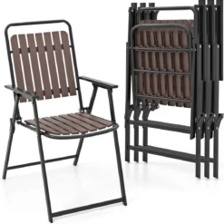 Gartenstühle 2er Set Klappstühle mit Sitz und Rückenlehne aus PP wetterfeste Balkonstühle bis 180 kg belastbar Kaffee