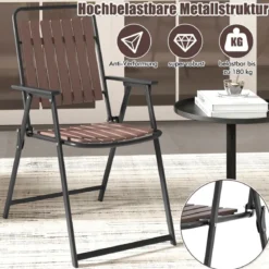Gartenstühle 2er Set Klappstühle mit Sitz und Rückenlehne aus PP wetterfeste Balkonstühle bis 180 kg belastbar Kaffee