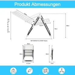 Gartenstühle 2er Set Klappstühle mit 7-Fach Verstellbarer Rückenlehne Weiß