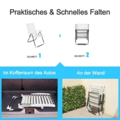 Gartenstühle 2er Set Klappstühle mit 7-Fach Verstellbarer Rückenlehne Weiß