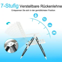 Gartenstühle 2er Set Klappstühle mit 7-Fach Verstellbarer Rückenlehne Weiß
