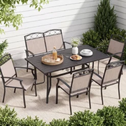 Gartenstühle 2er Set Wetterfeste Terrassenstühle aus Atmungsaktivem Stoff mit Breiter Sitzfläche Braun