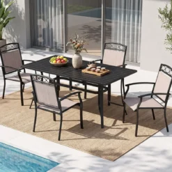 Gartenstühle 2er Set Wetterfeste Terrassenstühle aus Atmungsaktivem Stoff mit Breiter Sitzfläche Braun