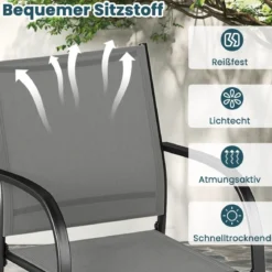 Gartenstühle stapelbar 2er Set Stapelstühle aus Textilene und Metallgestell Terrassenstühle mit Armlehnen 61 x 58 x 85 cm Grau