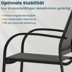 Gartenstühle stapelbar 2er Set Stapelstühle aus Textilene und Metallgestell Terrassenstühle mit Armlehnen 61 x 58 x 85 cm Grau