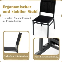 Gartenstuhl Alu wetterfester Terrassenstuhl mit atmungsaktivem Sitz und Rückenlehne 60 x 45 x 87 cm Schwarz