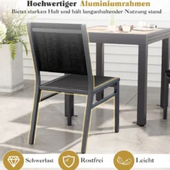 Gartenstuhl Alu wetterfester Terrassenstuhl mit atmungsaktivem Sitz und Rückenlehne 60 x 45 x 87 cm Schwarz