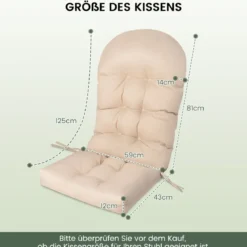 Gartenstuhlauflagen Hochlehner 125 x 59 x 10 cm Stuhlkissen Beige